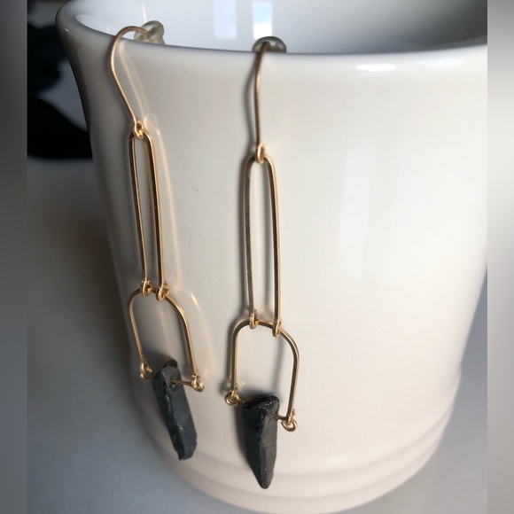 Brass & Black Crystal Earrings - Picture 2 of 3